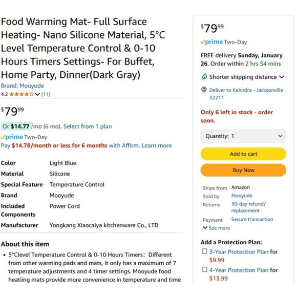 Food Warming Mat with 5℃ Temperature Control & Timer (Dark Gray) - Picture 6 of 6